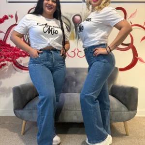 jeans claro brillos